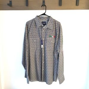 Wrangler Mexico Pearl Snap Button Down - Size XL 100% Cotton NWT Hexagon Pattern